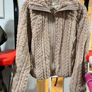 Anthropologie Beige Cable Knit Teddy Jacket